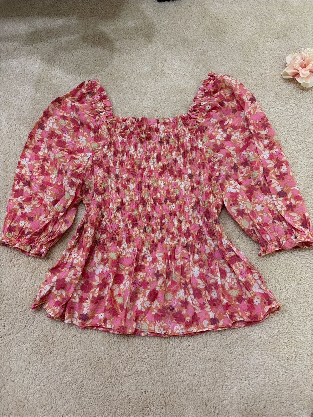 Nanette Lepore Floral Smocked Square-Neck Top - Pink - Picture 11 of 11